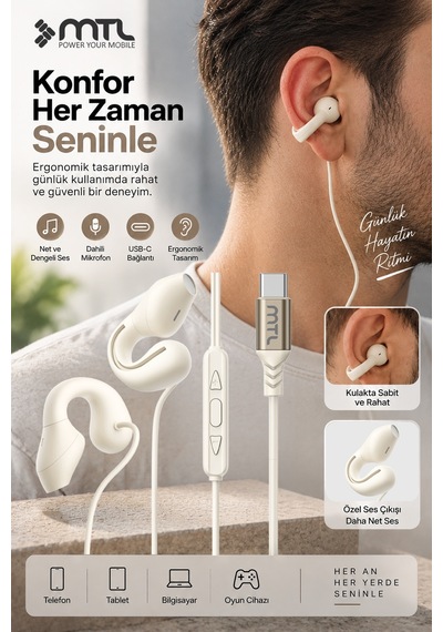 Type-c Açık Kulak Openear Stereo Kulaklık Kancalı Tak Çalıştır Oyuncu Spor Yüksek Ses Kalitesi Mt299