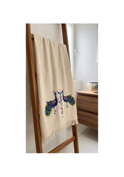 %100 Pamuk 4 Katlı Müslin Kumaş Plaj Havlusu / Peştemal / Banyo / Hamam Havlusu 90 X 190 Cm Ekru - 892987460 Ekru
