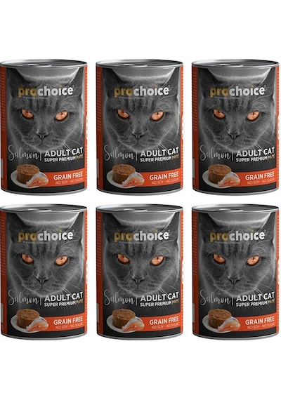 Pro Choice Somon Etli Sekersiz Tahilsiz Ezme Yetiskin Kedi Konservesi 400gr 6 Adet