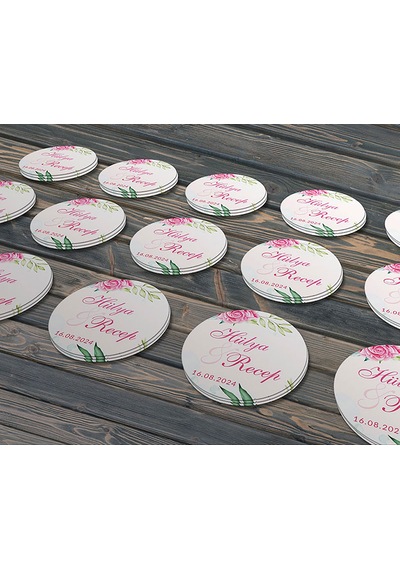 Pembe Gül Etiket Modeli, Ürünlerinize Özel 3cm - 100 Adet Opak Sticker Renkli
