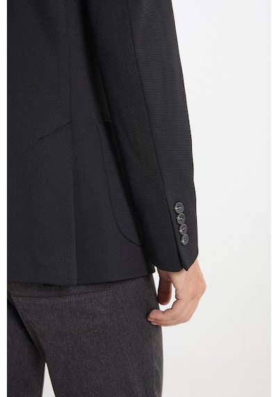 Ac&co Erkek Sıyah Slim Fit Dar Kesim Kırlangıç Yaka Desenli Torba Cepli Ceket Siyah