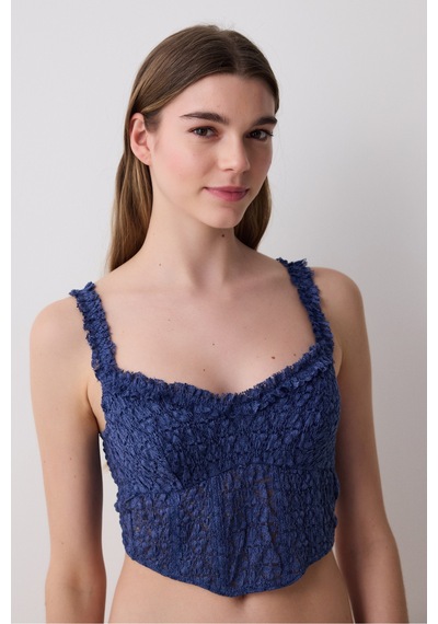 Penti Crinkle Lace Corset Lacivert Büstiyer