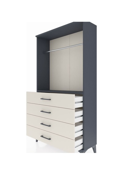 Arges Dolap Tek Raflı 4 Çekmeceli Tek Askılı 88x30x163 Antrasit-aytaşı Antrasit