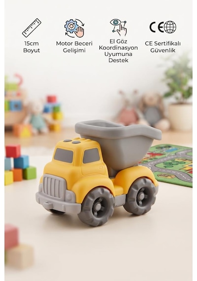 Eğitici Ve Güvenli Oyuncak Beton Mikseri Gerçekçi Tasarımlı Açılabilen Damperli 15 Cm Oyuncak Kamyon