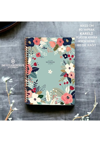 Kareli 16x22 Cm 80 Yaprak Plastik Kapak Telli Defter Krem Renk 60 Gr Hafif Kağıt 3