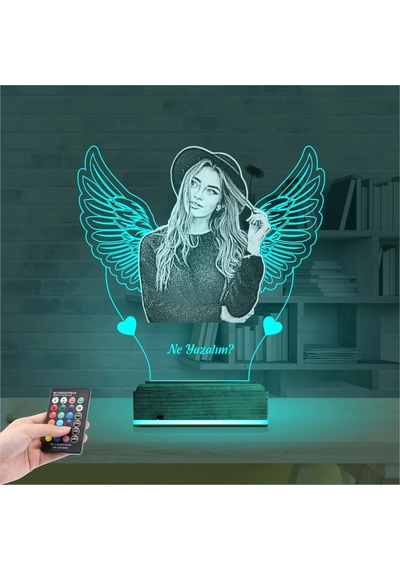 Luvivia Kalp Melek Sevgiliye Hediye Fotoğraflı 3d Lamba - Masa Gece Lambası V3