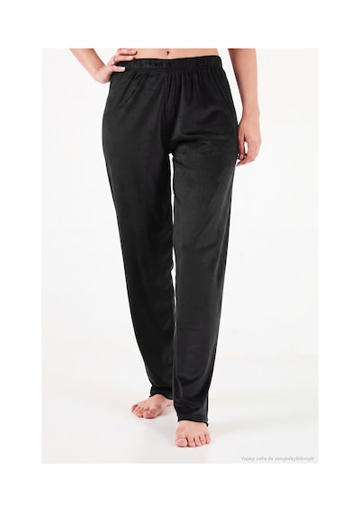Lela Bisiklet Yaka Yumuşak Dokulu Parlak Kadife Pijama Takımı Kadın Pijama Takımı 6094209 Siyah