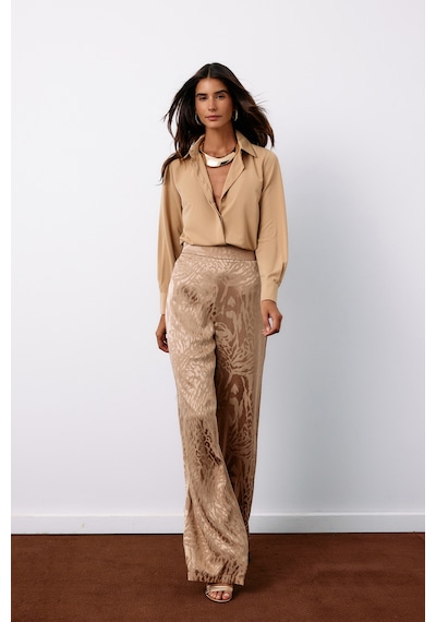 Sateen Desenli Saten Pantolon - Vizon-134957 Vizon