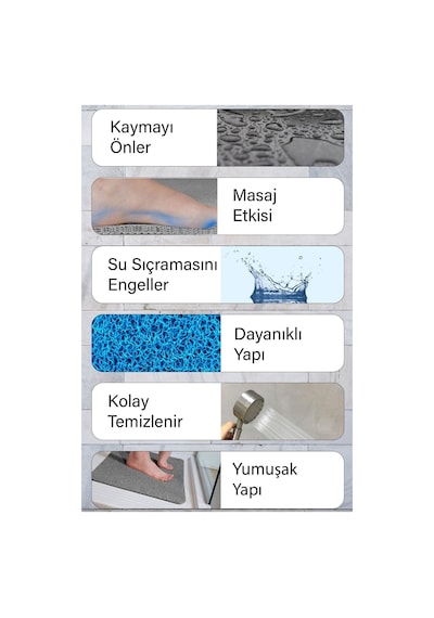 Balık Banyo Paspası Kaymayan Paspas Su Emici Islak Zemin Duş Paspası Kivircik Paspas 40x60 Cm Gri