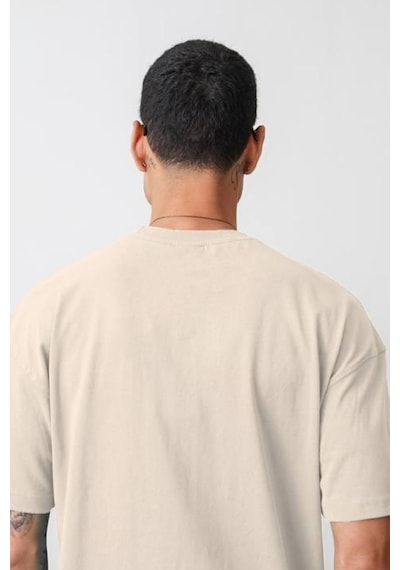 Balenbi Unisex Bisiklet Yaka Oversize Kalıp Penye Tişört 1004 Bej 3 Bej