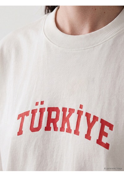 Lcw Comfort Beyaz Türkiye Baskılı %100 Pamuklu Kadın Tişört