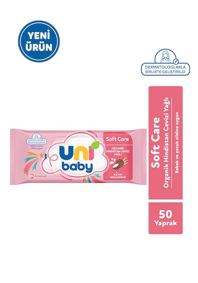 Uni Baby Soft Care Organik Hindistan Cevizi Yağlı Islak Mendil 12x50 600 Yaprak 12'li Set