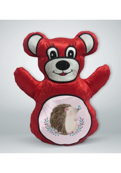 Bk Gift Sevimli Kirpi Tasarımlı Kırmızı Ayıcık Yastık-3