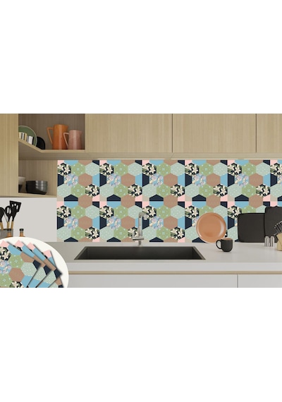 Tink KENDİNDEN YAPIŞKANLI ALTIGEN ÇİÇEK DESENLİ PVC KARO 30X30 CM