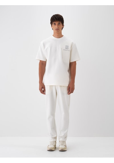 Xint Ekru Pamuk Dokulu Oversize Tişört 502175