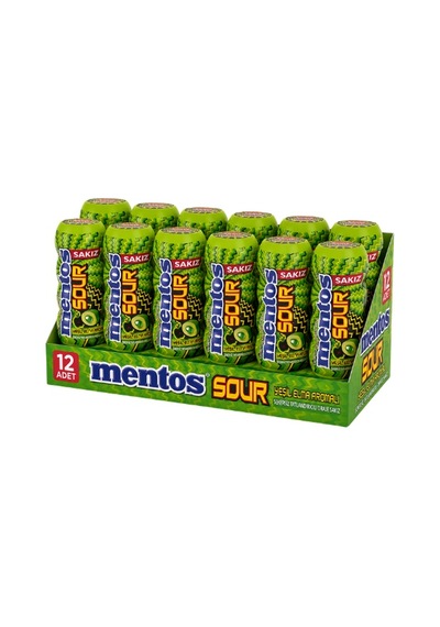 Mentos Sour Yeşil Elma Aromalı Şekersiz Tatlandırıcılı Ekşi Draje Sakız 30 Gr X 12 Adet-366