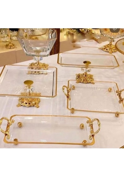 Mavidamla 5 Parca Yaldızlı Cam Sunum Seti Gold