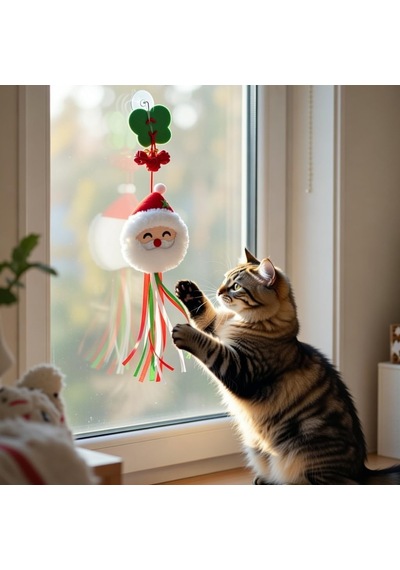 Madpet Noel Temalı Kedi Oyuncağı Kardan Adam Figürlü Uzun İp Püsküllü, Zilli Ve Askılı Yapı 2'li Pak
