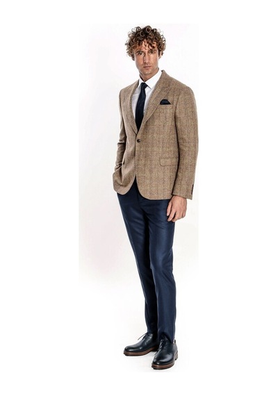 Wessi Balıksırtı Desen Slim Fit Yün Taba Erkek Ceket Taba
