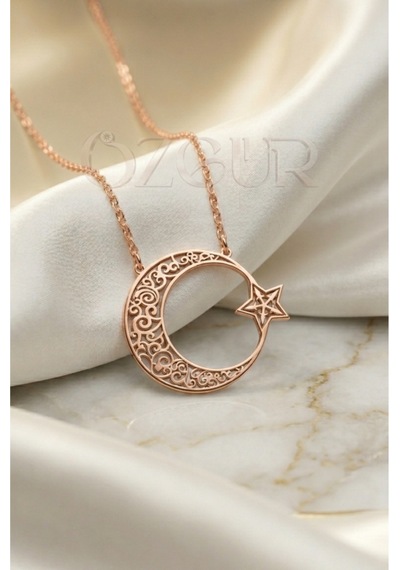 925 Ayar Gümüş Ayyıldız Kolye Rose Gold