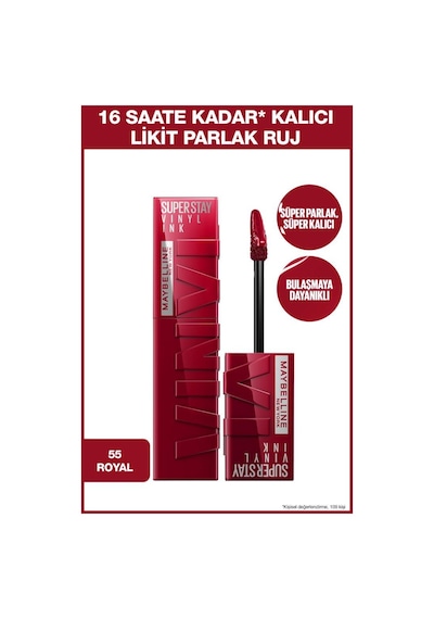 Maybelline New York Super Stay Vinyl Ink Kalıcı Likit Parlak Ruj 55 Royal