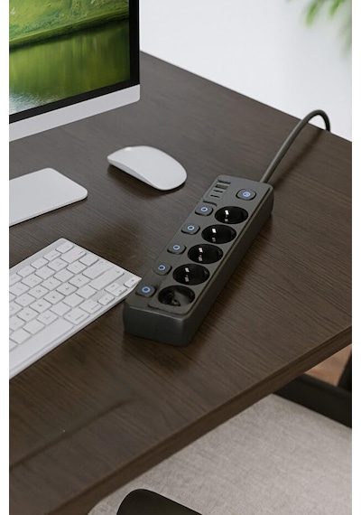 5 Priz + 4 Usb 2 Type-c Akım Korumalı Anahtarlı Uzatma Kablosu - 2 Metre - Enerji Tasarruflu Priz