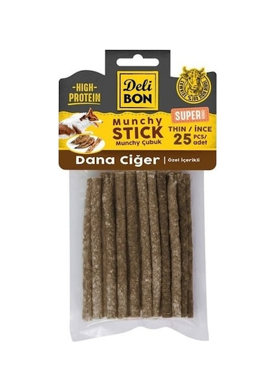 Delibon Süper Munchy Çubuk Dana Ciğerli Köpek Çiğneme Kemiği İnce 25'li