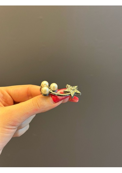 Füme Çelik İnci Boncuklu Broş Yaka İğnesi Giyim Aksesuarı 4 x 2 CM Renkli