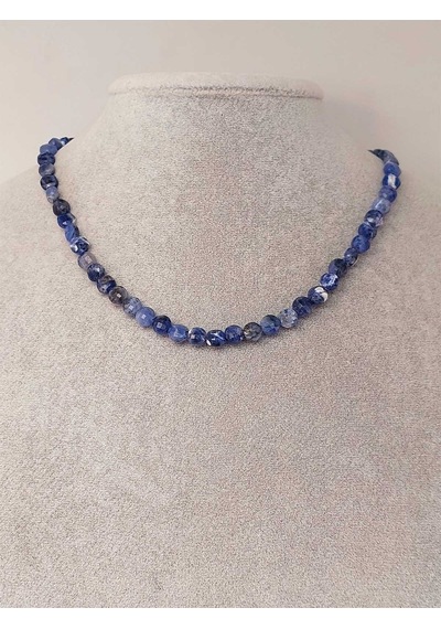 Sodalit Taşı Yassı Faset Kesim Kolye 6x4mm Sabit Klipsli Çok Renkli