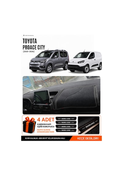 Toyota Proace Cıty 2020-2026 Uyumlu Torpido Koruma, Torpido Örtüsü, Torpido Kılıfı - Siyah