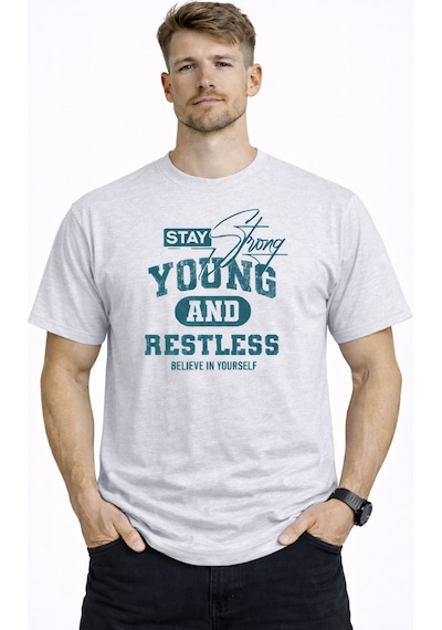 Herkesemoda Stay Young Detaylı Basic Erkek T-shirt Gri