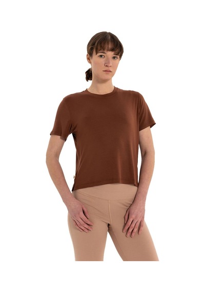 Inguz Modal Bisiklet Yaka Basic Yoga T-shirt Kahverengi