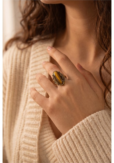 Esoo Jewelry Vintage Tasarım Bal Kahve Taşlı Ayarlanabilir Kadın Yüzük - Antik Gold Görünümlü Kahverengi Esoo Jewelry Vintage Tasarım Bal Kahve Taşlı Ayarlanabilir Kadın Yüzük - Antik Gold Görünümlü Kahverengi