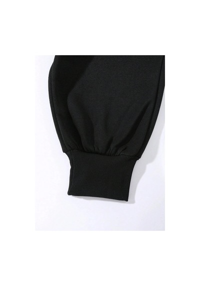Tarzsokak Letter Graphic Drawstring Waist Pants Siyah