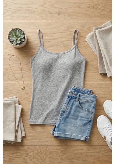 Mataş Kadın Pamuklu İp Askılı Slim Fit Yuvarlak Yaka Atlet Gri