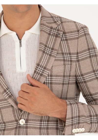 Cacharel Kahverengi Slim Fit Keten Karışımlı Ceket
