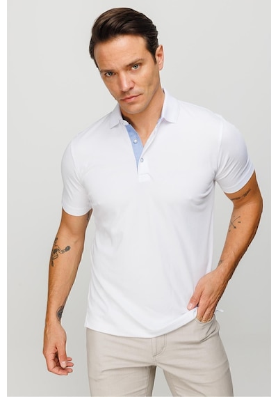 Desen Minimalist Polo Yaka Erkek T-shirt - Kısa Kol - Rahat Beyaz