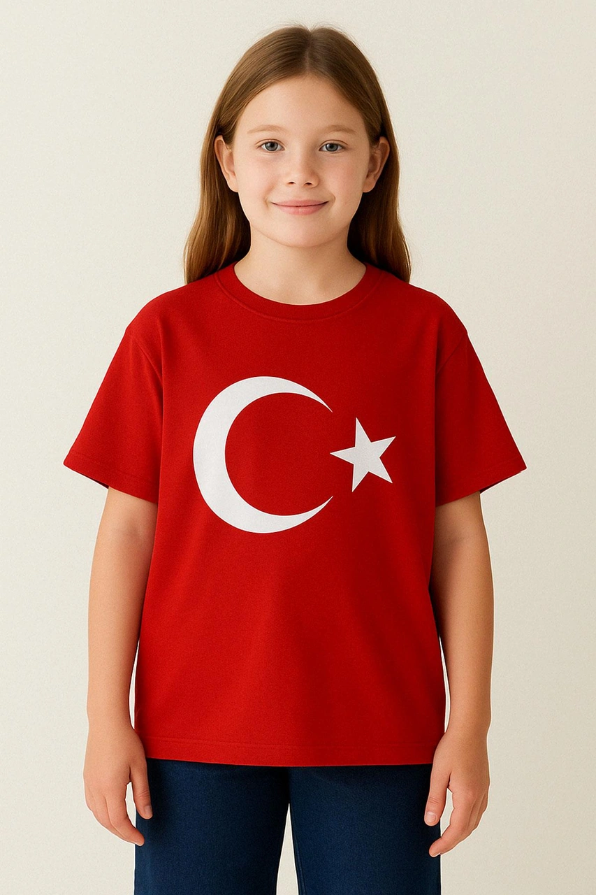 Breeze Erkek Çocuk Tişört Türk Bayraklı 4-14 Yaş, Kırmızı Kırmızı