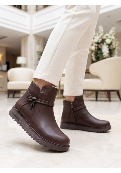 Nesilshoes Nesil Shoes Dvm 1001 Kahve Kadın Fermuarlı Kışlık Bot