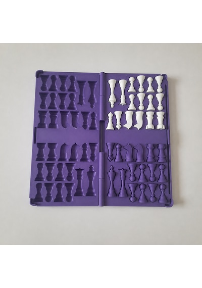 Katlanabilir Mini Satranç Takımı 21 X 21 Cm Taş Saklama Bölmeli Seyahat Tipi Taşınabilir Satranç Seti Mor Beyaz