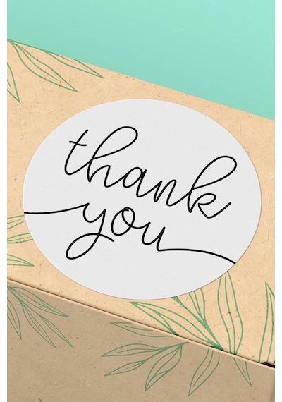 90 Adet Thank You Teşekkür Etiketi Beyaz Minimal 3x3cm St2015 Çok Renkli