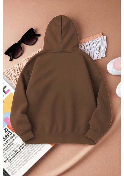 Uyguntarz Unisex W Baskılı Oversize Sweatshirt Kahverengi