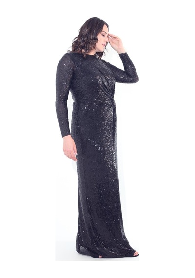 Ladies First Büyük Beden 3197 Lacivert Uzun Abiye Elbise 001