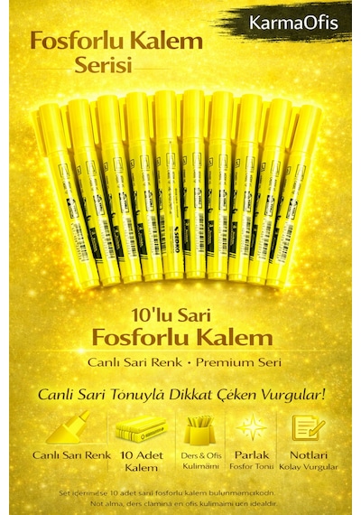 Fosforlu Kalem Seti 10'lu Sarı Highlighter Sarı