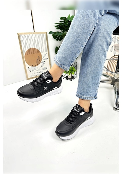 Günlük Kadın Sneaker Bağcıklı Oval Burunlu Kalın Desenli Taban Rahat Hafif Spor Ayakkabı 2110 Siyah - Beyaz Günlük Kadın Sneaker Bağcıklı Oval Burunlu Kalın Desenli Taban Rahat Hafif Spor Ayakkabı 2110 Siyah - Beyaz