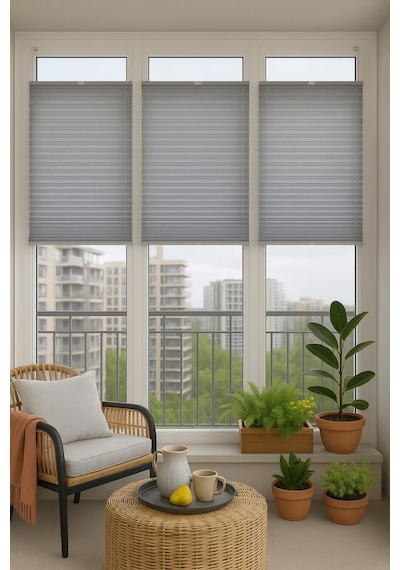 Kahverengi Plise Katlanır Cam Balkon Perdesi - Ofis Perdesi - Mutfak Perdesi - Salon Perdesi