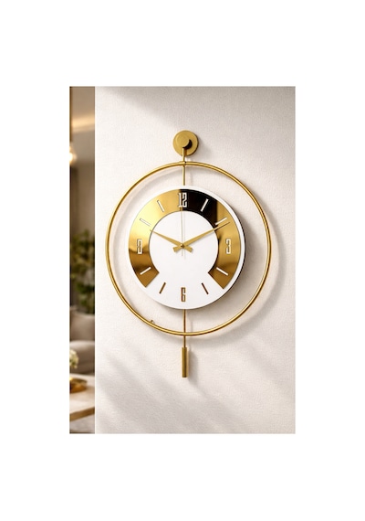 Pey Aksesuar 50x70 Cm Metal Pleksi Ahşap Ve Işığın Muhteşem Uyumu Duvar Saati Dekoratif M54-gold-beyaz-goldpleksi