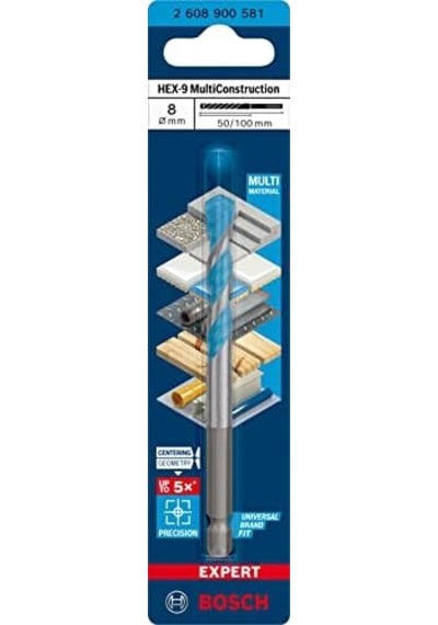 1x Expert Hex-9 Multiconstruction Delme Uçları Beton, Yumuşak Döşemeler, Çelik, Yumuşak Ahşap, Plastik, Ø 8,00x100 Mm, Aksesuar Döner Matkap/vidalamalar