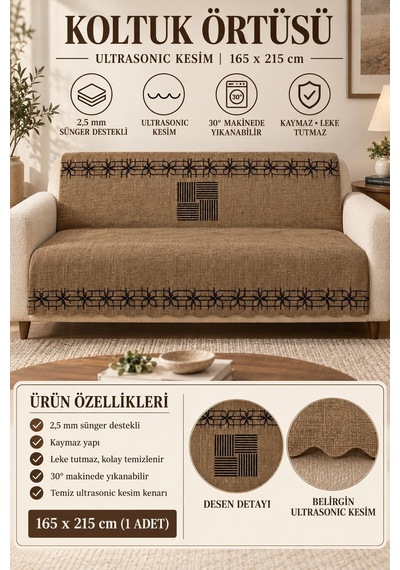 Çok Amaçlı Kadife Koltuk Örtüsü Kaymaz Süngerli 165x215 Cm Modern Bohem Çekyat Şalı Piknik Masa Örtüsü Alk3 Kahverengi