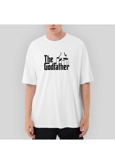 The Godfather Black Text Oversize Beyaz Tişört Beyaz